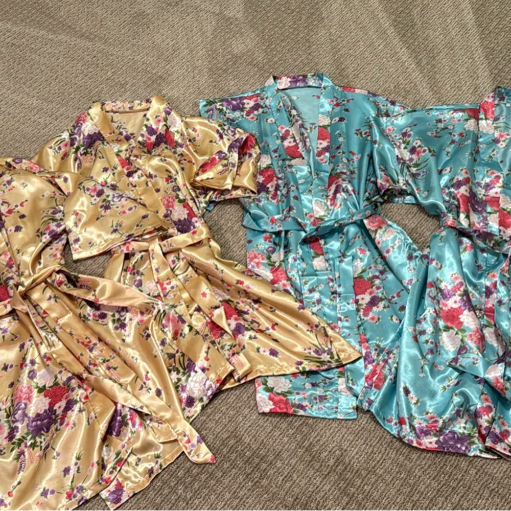 Women’s Robes -Floral Print- size Medium.  2 champagne colored robes available